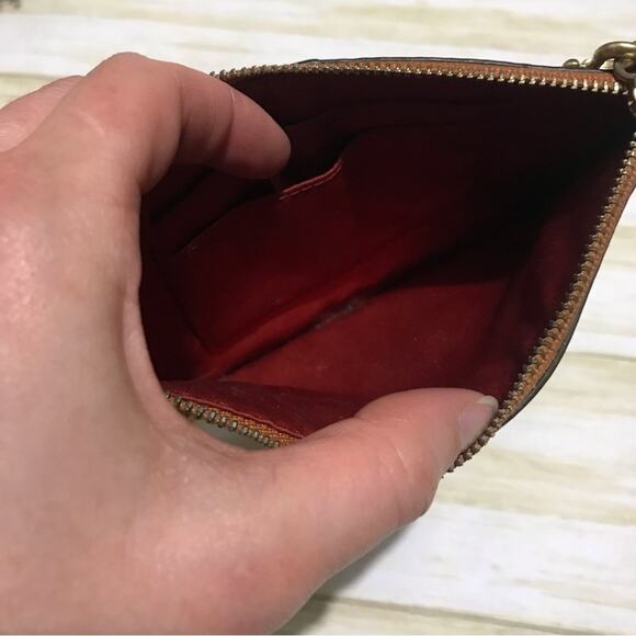 Coach Brown‎ Tan Cognac Leather Gold Zipper Wristlet Wallet Bag - Picture 4 of 6